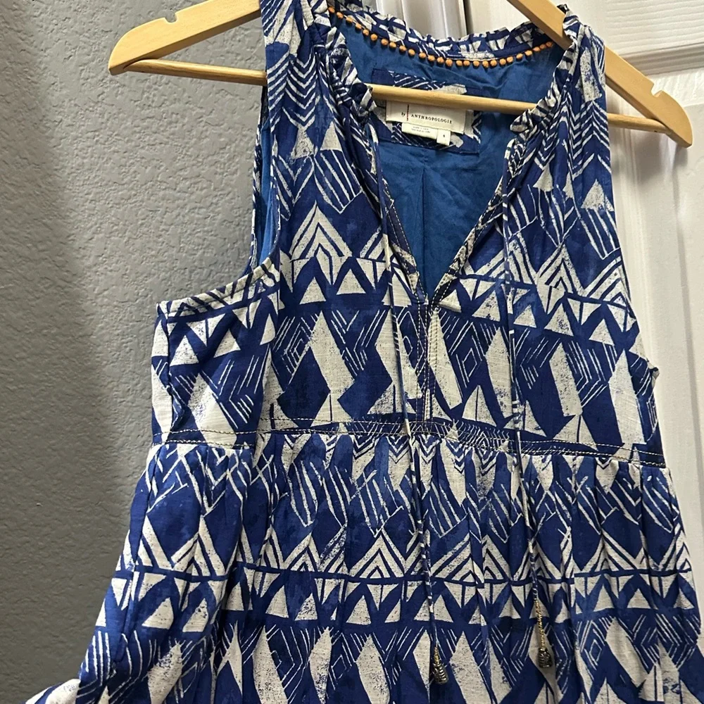 Anthropologie blue abstract tiered maxi dress size XS/S - Picture 5 of 12